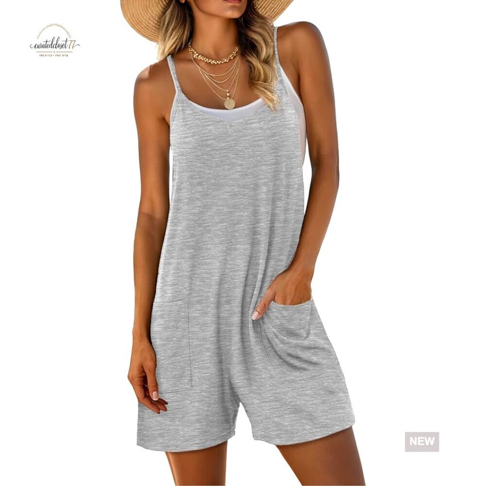 Large Stretchy Romper with Pockets Sleeveless Summer Casual Overalls